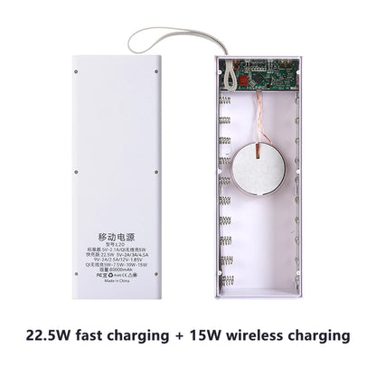 20*18650 Detachable Power Bank Case 22.5W PD QC3.0 Quick Wireless Charging DIY Shell With LED Lighting 18650 Battery Storage Box