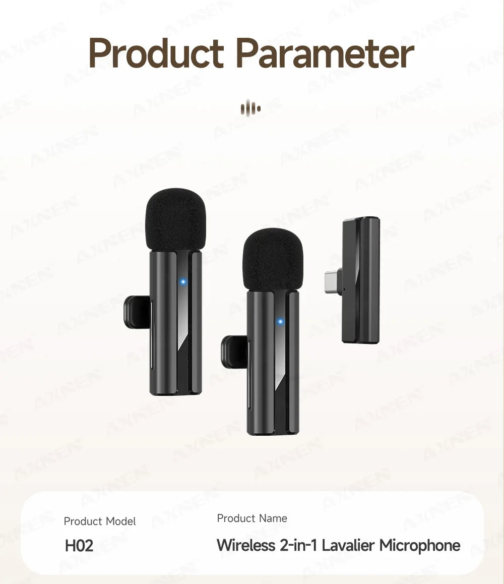 2-in-1 Wireless Lavalier Microphone for iPhone Android, Mini Pro Lapel Mic with Noise Reduction & Pickup for Vlog Live Recording