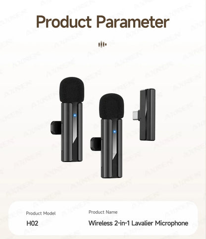 2-in-1 Wireless Lavalier Microphone for iPhone Android, Mini Pro Lapel Mic with Noise Reduction & Pickup for Vlog Live Recording