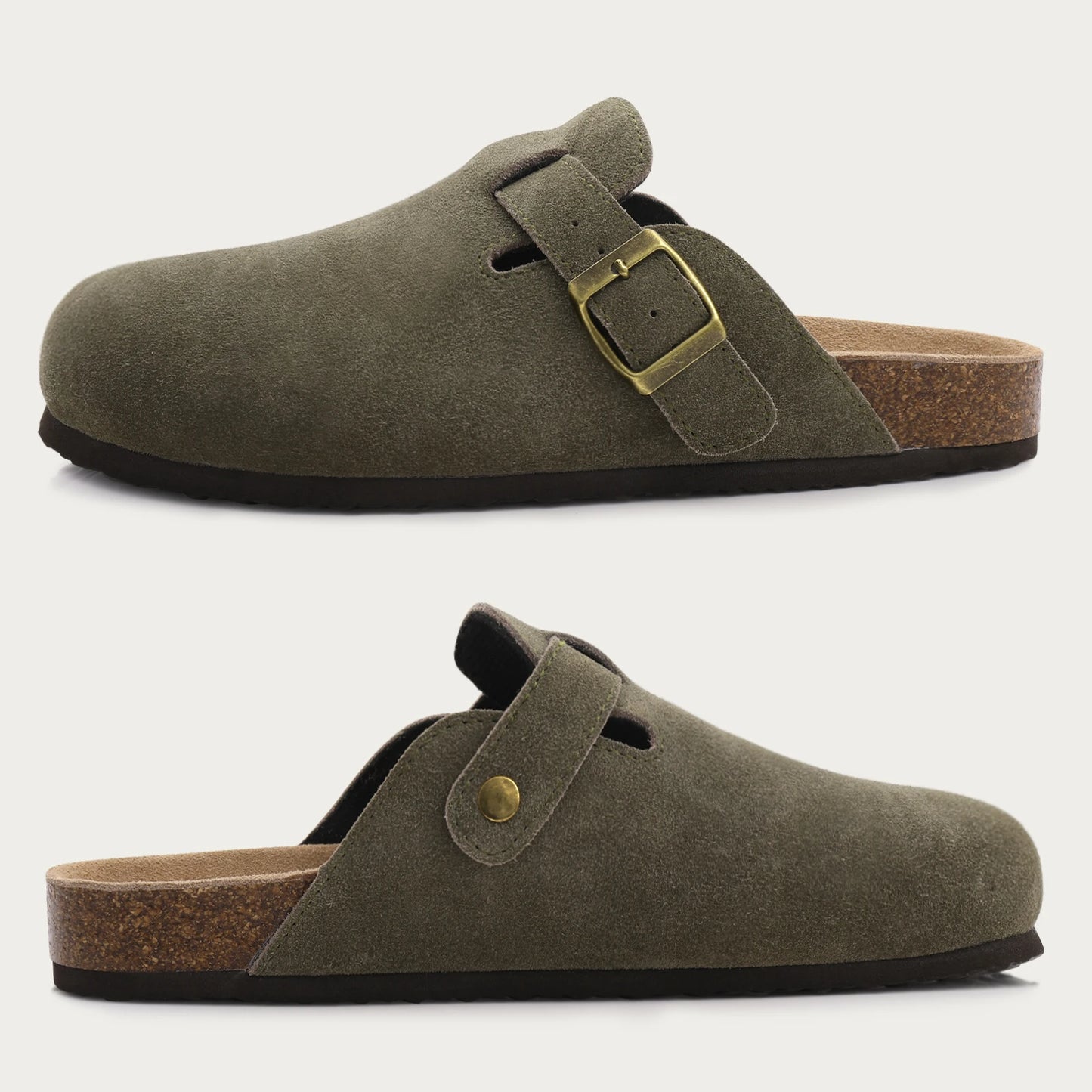 Comwarm Cork Footbed Clogs For Women Men Fashion Leather Mules Comfort Potato Shoes With Arch Support Indoor Outdoor Flat Slides
