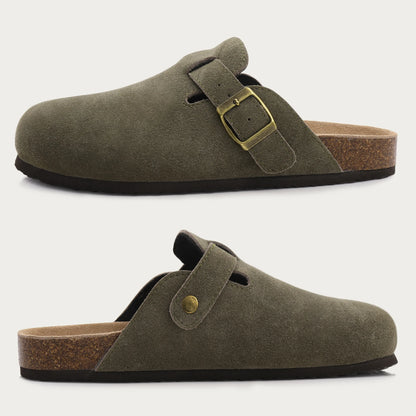 Comwarm Cork Footbed Clogs For Women Men Fashion Leather Mules Comfort Potato Shoes With Arch Support Indoor Outdoor Flat Slides