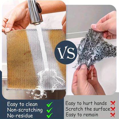 20-5pcs Thickened Steel Wire Cleaning Cloth Non-Scratch Double-layer Iron Microfiber Mesh Dishrag Washing Pot Rags Kitchen Towel