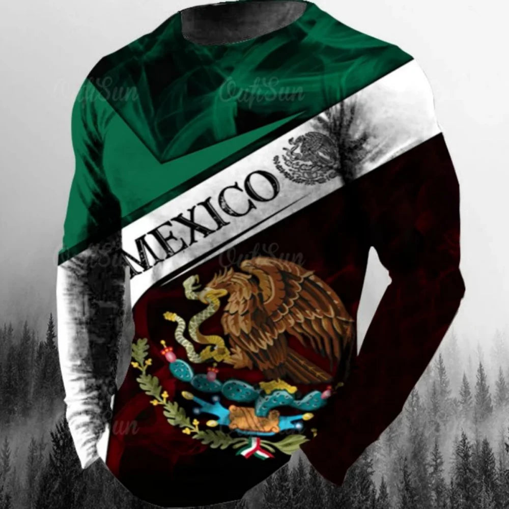 Fashion Mexican Flag T-Shirts Mexico 3D Print Men Woman Long Sleeve T Shirt Streetwear Oversized Harajuku Kids Tees Top Clothing