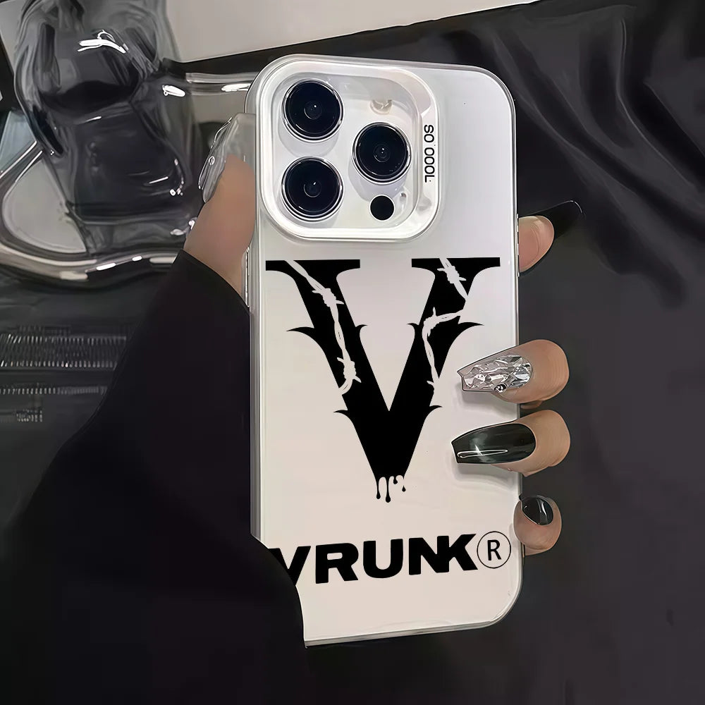 Fashion V-VRUNK phone case For iPhone 12 11 13 14 15 16 17 Max Pro Plus Mini Protective IMD Color Cover