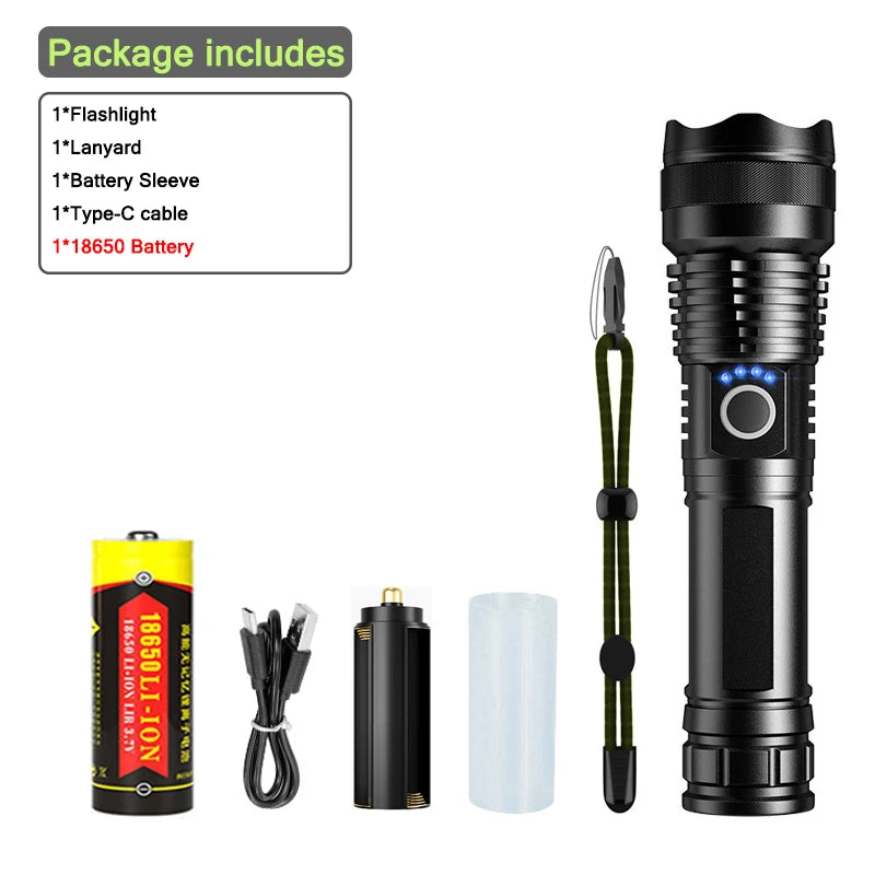 High Power Led Flashlight Telescopic Zoom Portable Rechargeable Led Lamp Emergency Spotlights Camping Torch
