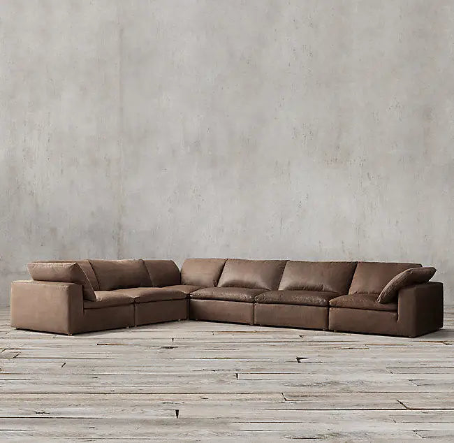 Furniture Modern simple light luxury corner sofa American rural retro cowhide tofu block cloud sofa