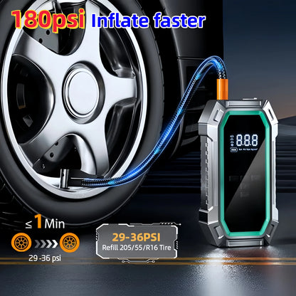 Truck Jump Starter, 180Psi Tire Inflator Compressor, 8000A Emergency Start Power Bank