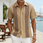 Men's Light Blue Geometric Ethnic Pattern Short Sleeve Shirt, Retro Bohemian Design, Casual Spring Summer Wear
