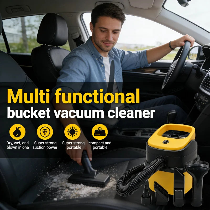 3in1 Handheld Car Vacuum Cleaner Wet Dry Use Powerful Suction Large Capacity Easy to Clean Suitable for Car Interior Cleaning