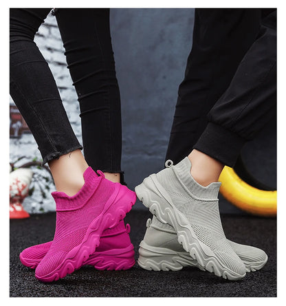 Men'S And Women'S Sneakers Mesh Breathable Lightweight High-Top Running Tennis Shoes Comfortable Outdoor Pair Naked Boots