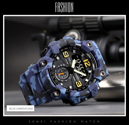 Skmei Dual Movement 3 Time Sport Wristwatch Mens Waterproof Electronic Watches Montre Homme Shockproof Digital Men Watch 1637