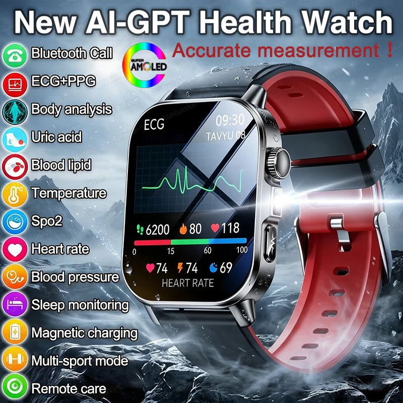 2026 New Accurate Diagnosis Smart Watch ECG Blood oxygen BP Uric acid Lipids Health HD AMOLED Screen call Smart watch Men Women