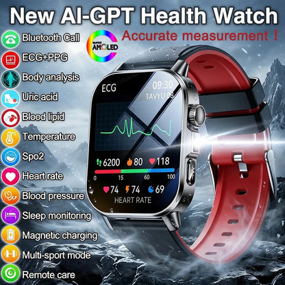 2026 New Accurate Diagnosis Smart Watch ECG Blood oxygen BP Uric acid Lipids Health HD AMOLED Screen call Smart watch Men Women