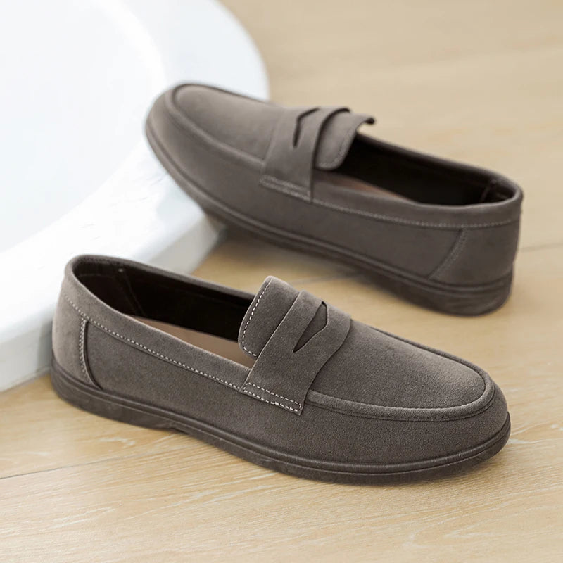 Suede Leather Mens Loafers Lightweight Man Casual Shoes Italian Brand Moccasins Comfortable Slip on Black Walking Driving Shoes