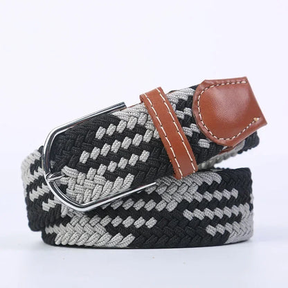 Women Casual Knitted Elastic Belt Pin Buckle Webbing Strap Woven Canvas Braided Stretch  - Belts for Men