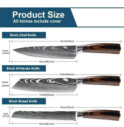 Damascus Chef's Knife Kitchen Knives Set Professional Boning Knife Meat Cleaver Utility Knife Japanese Santoku Knife with Cover