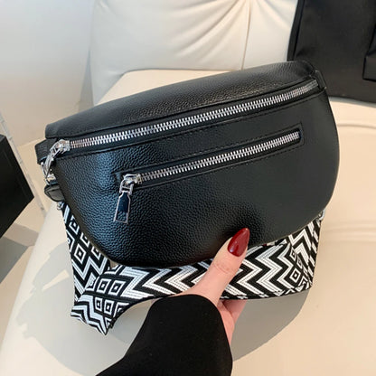 2024 Luxury Designer Women's Chest Bag PU Leather Wide Strap Shoulder Crossbody Bag Female Fashion Fanny Pack Banana Waist Bag