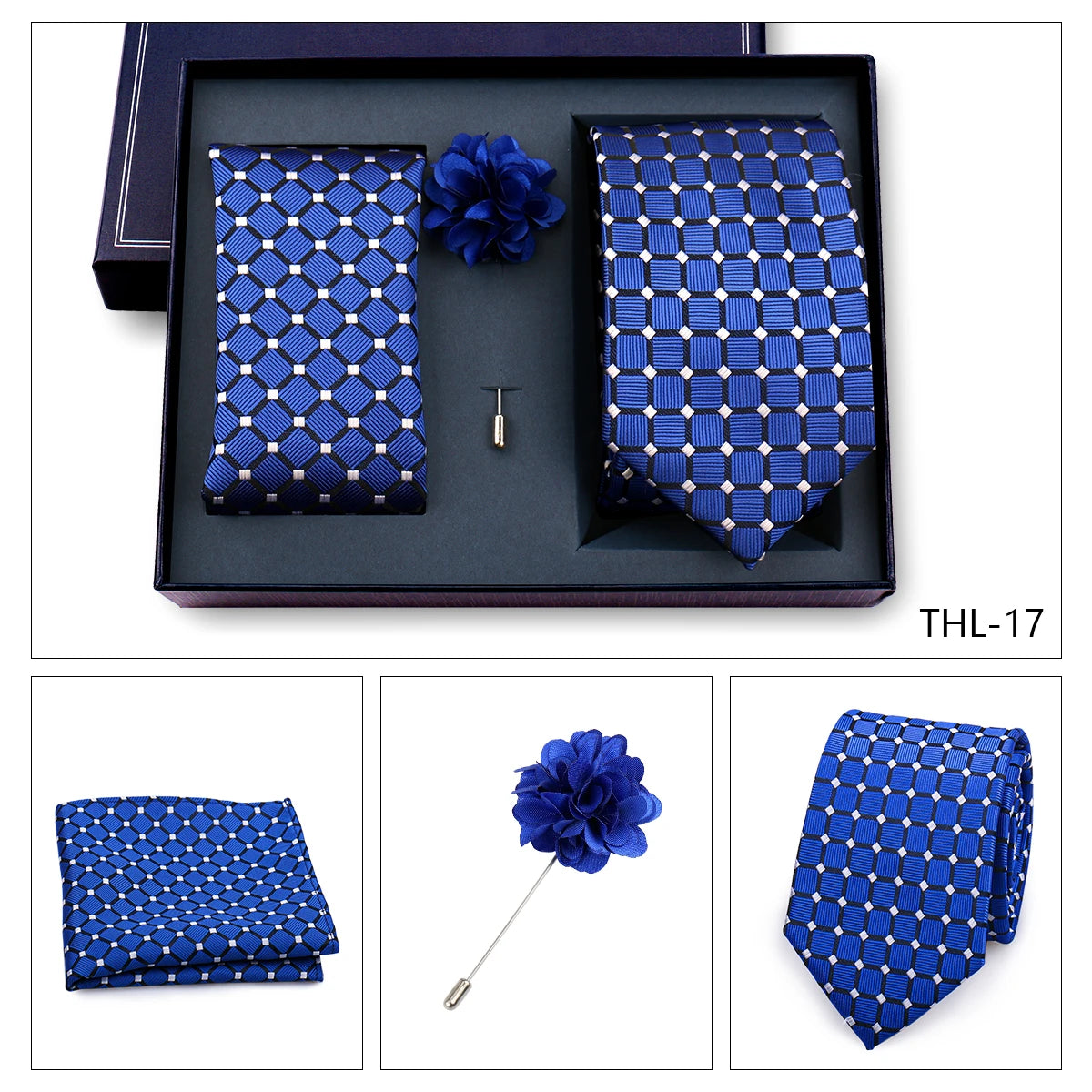 Elegant Ties For Men Classic Paisly Neck Tie Pocket Square Brooch Set With Gift Box Mens Business Wedding Suit Accessories