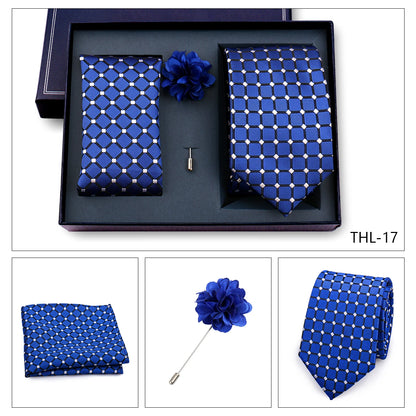 Elegant Ties For Men Classic Paisly Neck Tie Pocket Square Brooch Set With Gift Box Mens Business Wedding Suit Accessories