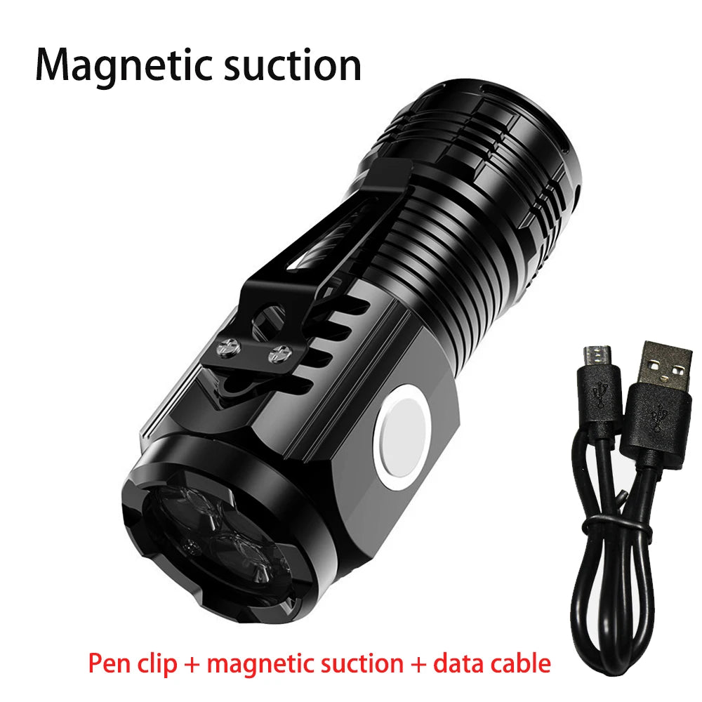 BOOIU Super Bright Flashlight 3 LED Portable Mini Burst Flash Torch Rechargeable Tail Magnet Outdoor Spotlight with Pen Clip