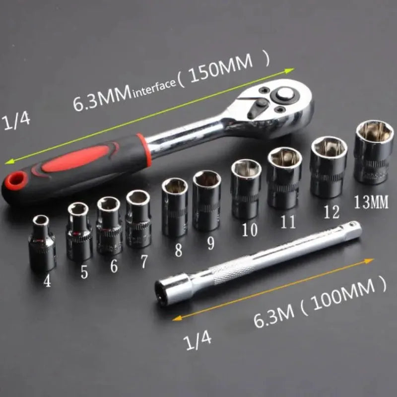 Portable 12PCS Bike Repair Tool Kit Multifunction Socket Wrench Set for Motorcycle Auto Boat Hardware Repair
