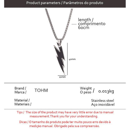TOHM Fashion Stainless Steel Lightning Pendants Necklace  Hip Hop Party Gifts Waterproof Charms Jewelry Not Fading