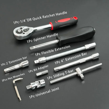 46Pc Auto Maintenance Vehicle-mounted Socket Repair Set Family Tools Factory Sale Auto Repair Combination Ratchet Wrench Toolbox
