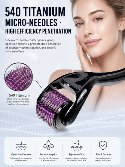 540 Titanium Derma Roller 0.25mm, Microneedle Roller for Face Skin Care, Hair & Beard Growth