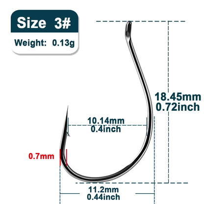 9KM Drop Shot Hook Bass Fishing Hooks 50-200pcs Black Nickel Wacky Hooks for Drop Shot Rig Wacky Rig Saltwater Freshwater