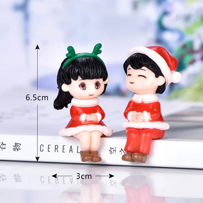 Mini Christmas Couple Figurines Cute DIY Micro Landscape Ornaments Desktop Decoration Accessories Table Decor