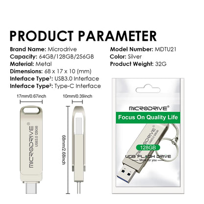 2 in 1 TYPE-C for Mobile Phone USB 3.0 Flash Drive 64GB Rotatable Black Memory Stick 128GB 256GB Pen Drive Pendrive U Disk