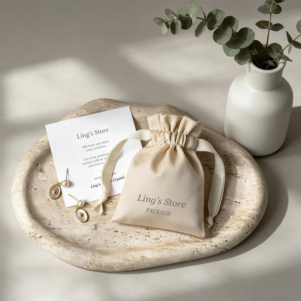 100Pcs Personalized Logo Jewelry Packaging Silk Satin Drawstring Bag Wedding Favors Candy Gift Pouch Ring Bracelet Cosmetic Sack