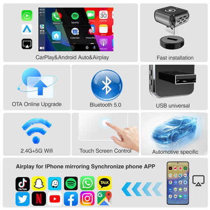 Wireless CarPlay For Apple iPhone Airplay Smart AI Box Bluetooth WiFi Android Auto Connect Car System 3in1 Car Play Adapter
