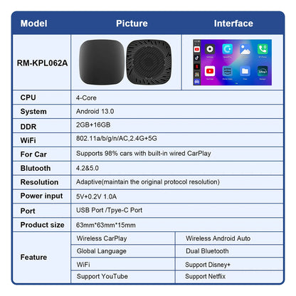 Android 13 Carplay AI Box Wireless Android Auto Smart TV Box For Youtube Netflix Toyota Mazda Hyundai Haval GMC Ford MG VW Kia