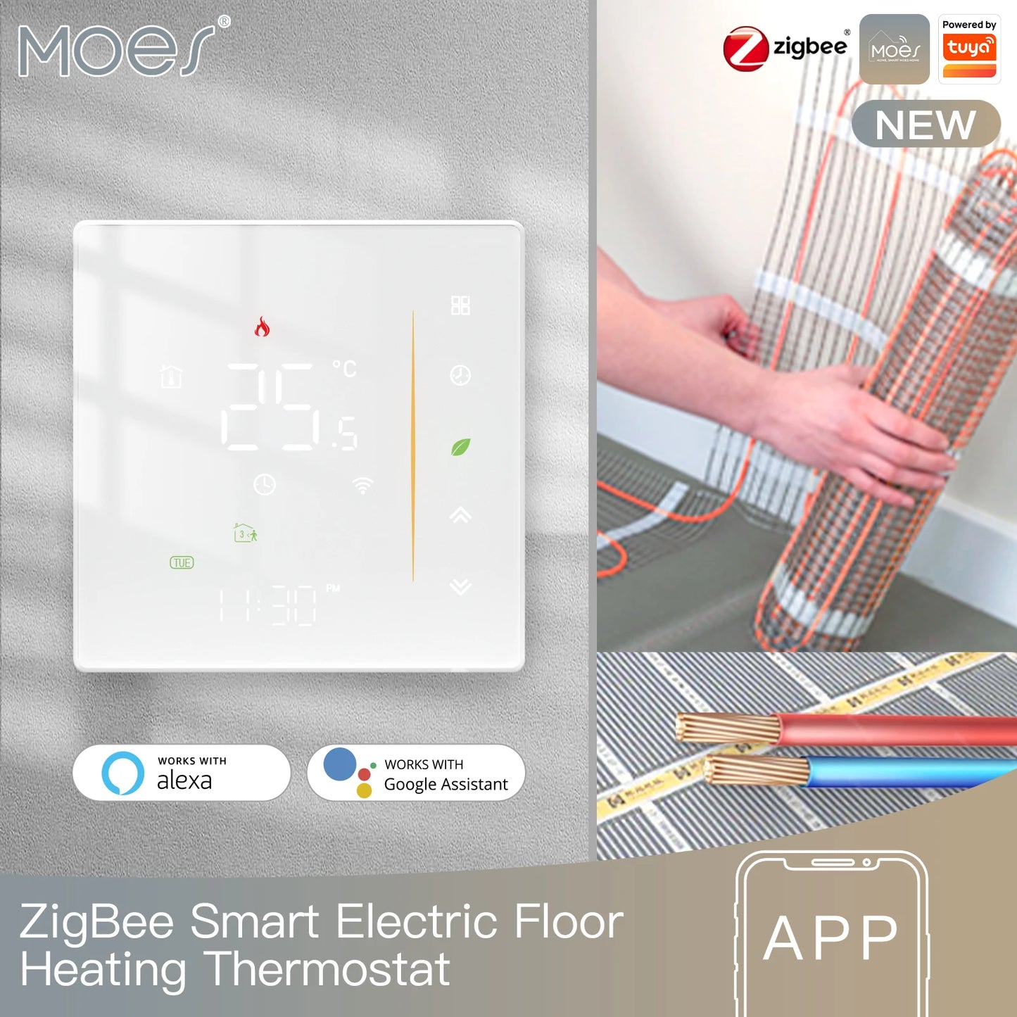 Moes Tuya Zigbee Thermostat Room Temperature Controller of Water/Electric Floor Heating Gas Boiler Humidity Support Alex 5A/16A