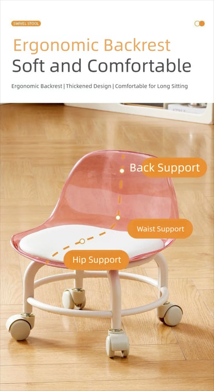 New Transparent Small Stool Universal Wheel Simple Low Chair Multifunctional Noiseless Backrest Seat Household