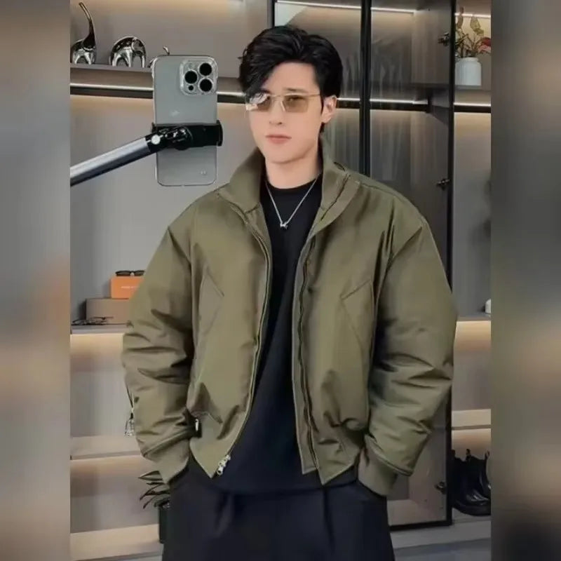 Retro American pilot jacket men's new standing collar short jacket cool and versatile loose Korean version autumn and winter top