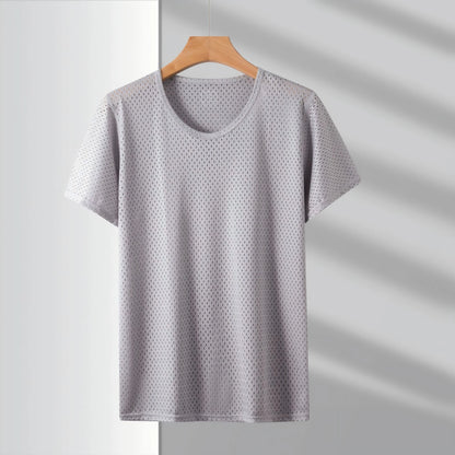 Men's Ice Silk Mesh Vest O-Neck Lightweight Sports Summer Wear Sleeveless T-shirt Tank Top Casual Fashion Outerwear