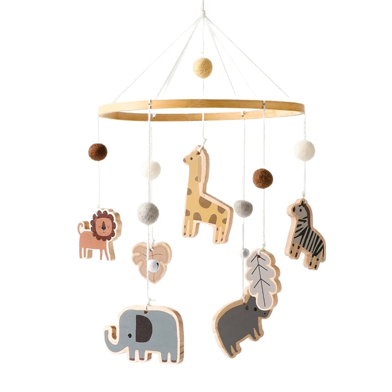 Baby Mobile Crib Bed Bell Musical Rattles Toys Soft Felt Cartoon Animal for Infants Nursery Mobiles Forest Animals Crib Toys
