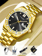 TOMI 4PCS Luxury Business Men's Watch Gift Box Set Luxury Diamond Case Calendar Stainless Steel Strap Quartz Watch Men's Clock