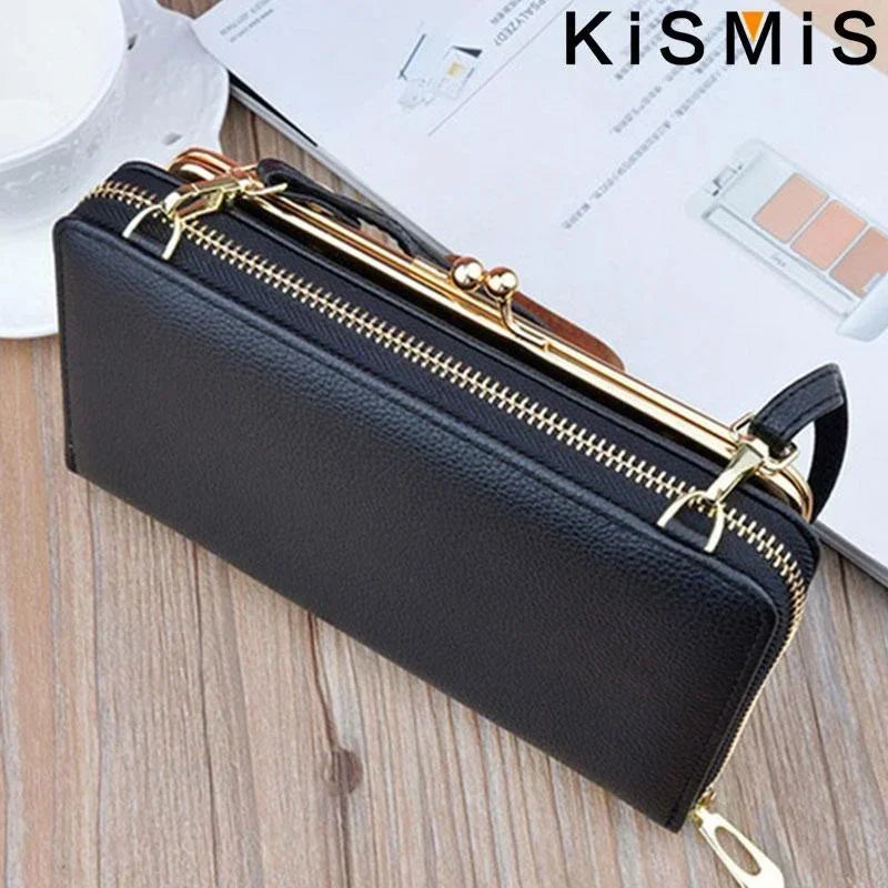Ladies Crossbody Bag PU Leather Handbag Women Travel Casual Shoulder Bag Everyday Use Double Layer Mobile Wallet Clutch Purse
