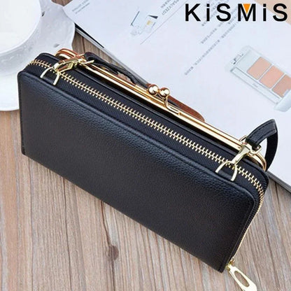 Ladies Crossbody Bag PU Leather Handbag Women Travel Casual Shoulder Bag Everyday Use Double Layer Mobile Wallet Clutch Purse