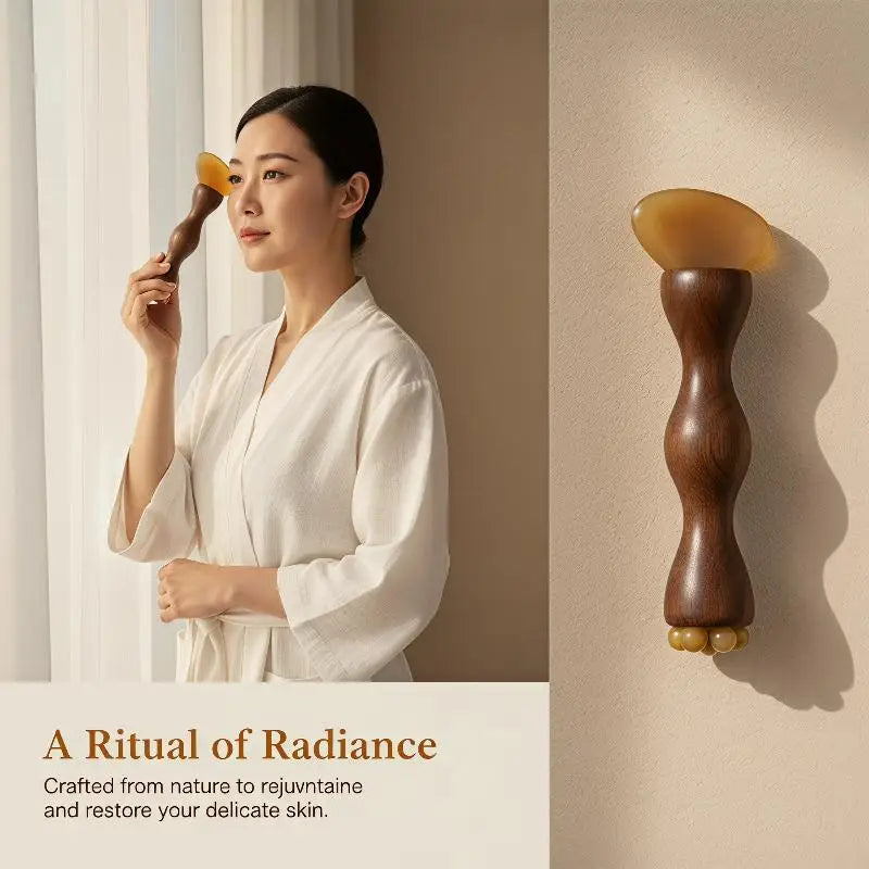 Natural Facial Beauty Massager Lotus Seedpod Brass Bead Rosewood Gua Sha Tool Non-Irritating for Gentle Face Lifting Massage