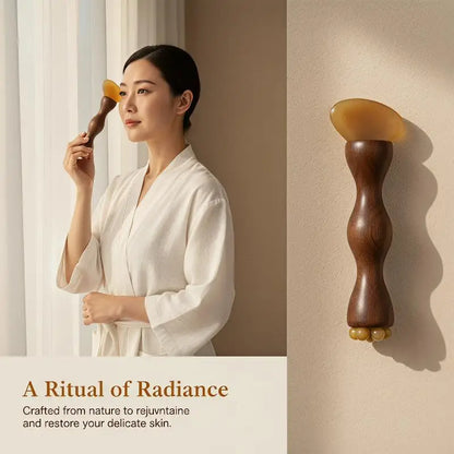 Natural Facial Beauty Massager Lotus Seedpod Brass Bead Rosewood Gua Sha Tool Non-Irritating for Gentle Face Lifting Massage