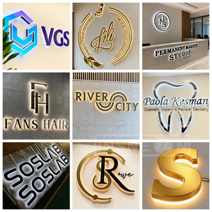 Custom 3D Metal Letter LED Illuminated Signage - Backlit Halo Front Lit Wall Logo for Indoor Outdoor Commercial Business Decor