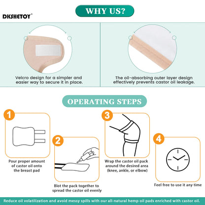 Reusable Castor Oil Pack Organic Knee Pain Compress Wrap Adjustable Pad Self Conditioning Aid Liver Abdomen Muscles Kidneys