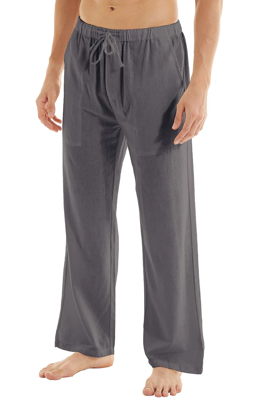 Men's Casual Linen Cotton Yoga Pants Breathable Loose Sweatpants Beach Trousers Lounge Pants Elastic Waist Fitness Pants
