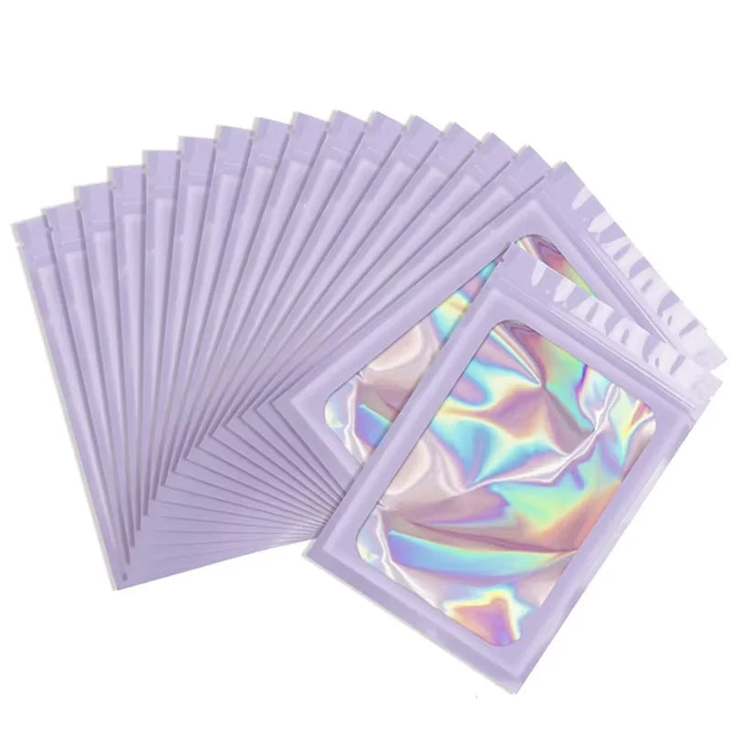 50pcs pack Mylar Bags Laser Color Plastic Packaging Mini Pouch Resealable ZipLock Smell Proof Coffee Herb Powder