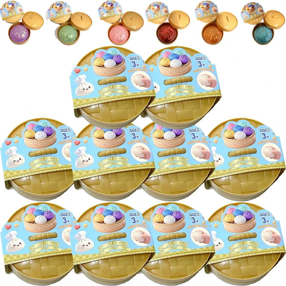 Colorful Dumpling Squishes Stress Balls Fidget Sensory Toys Simulation Food Squishies Bun with Steamer Squeeze Dough Ball Gifts