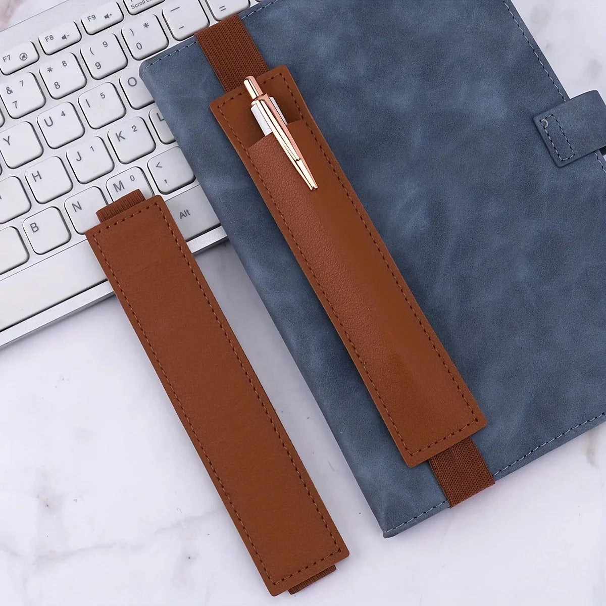 Pu Leather Pen Bag Elastic Buckle Book Notebook Fashion School Pen Case for Office Meeting Easy Carry Office Student Stationery